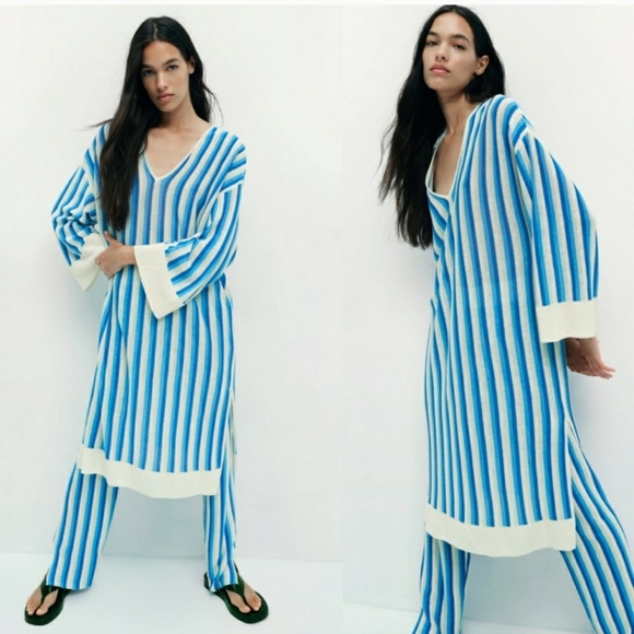 Zara | NWOT Striped Linen Knit Tunic and Pant Set - Picture 11 of 16